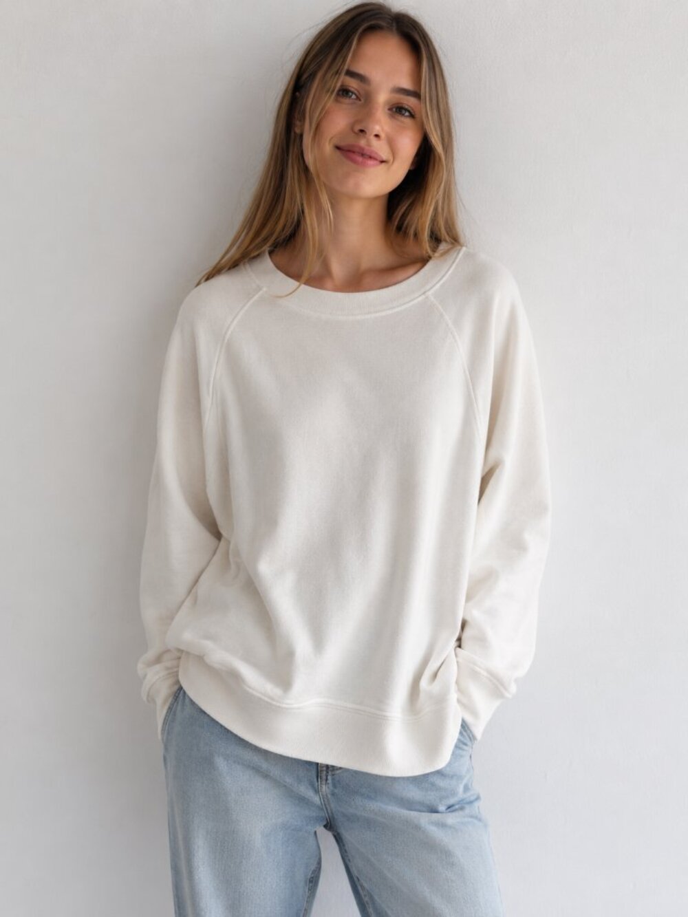 Aerie White Side Slit Oversized Pullover Sweatshirt Cozy Lounge Top Size M